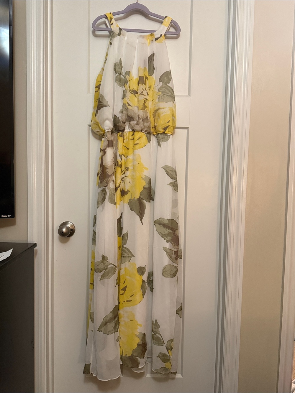 Signature by Robbie Bee White Maxi Dress with Yellow Floral Print